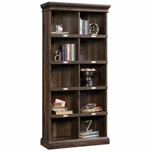 Pemberly Row Engineered Wood Tall 10 Cubby Bookcase in Iron Oak 1