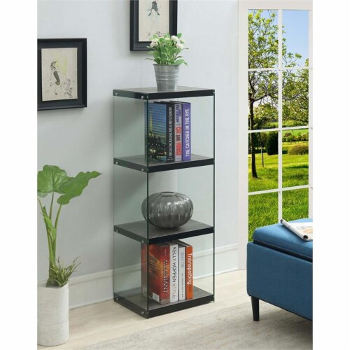 Pemberly Row Four-Tier Tower Bookcase in Gray Wood Finish Perspective: top