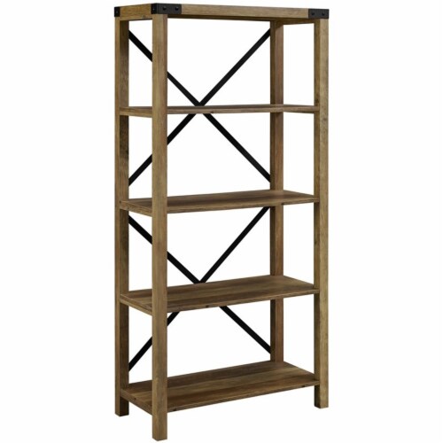 Home Square 2 Piece Set with Wood TV Stand and X Bookcase in Rustic Oak Perspective: top