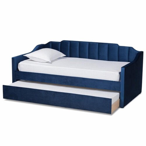 Bowery Hill Navy Blue Velvet Twin Size Daybed with Trundle Perspective: top