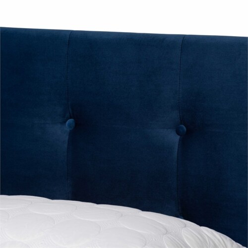 Bowery Hill Navy Blue Upholstered Queen Size Panel Bed Perspective: top