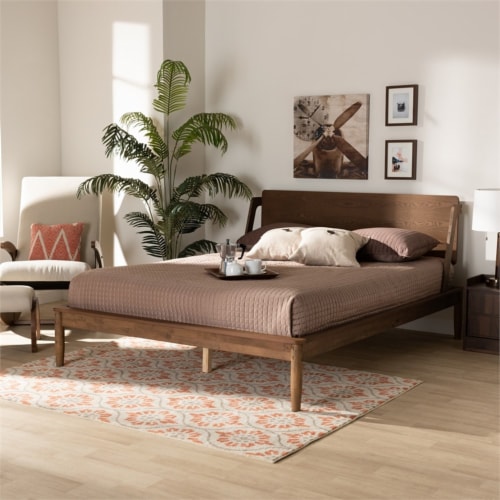 Walnut platform bed queen discount