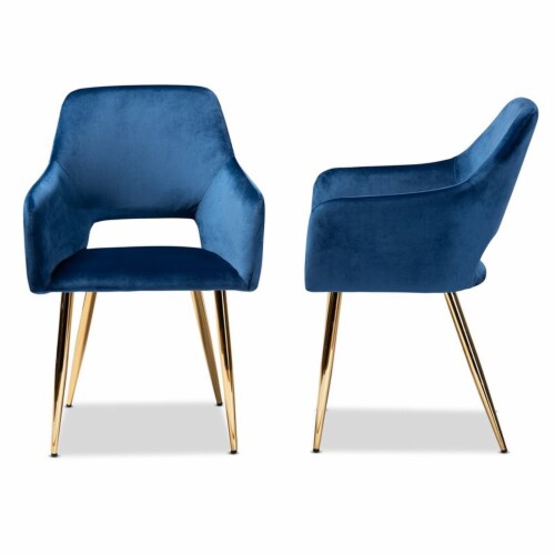 Bowery Hill Germaine Navy Blue Velvet Metal Dining Chairs (Set of 2) Perspective: top
