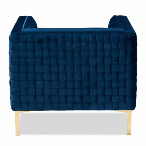 Bowery Hill Navy Blue Velvet Gold Finished Armchair Perspective: top