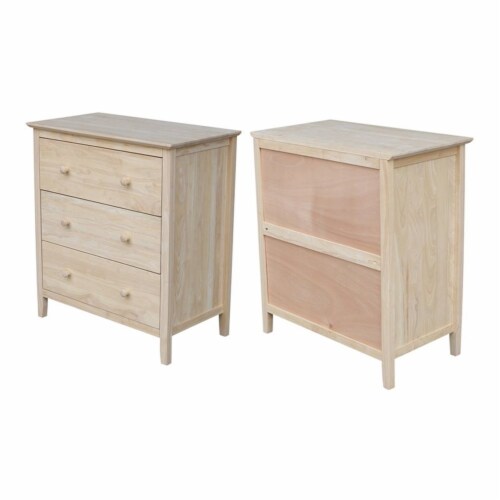 Home Square Unfinished 3 Drawer Parawood Chest Set in Walnut Set