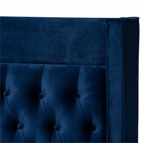 Bowery Hill Tufted Velvet Fabric Platform King Bed in Navy Blue Perspective: top