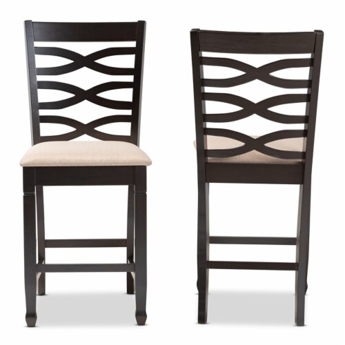 Bowery Hill 25 H Upholstered Wood Bar Stool in Sand and Brown Set of 2 Perspective: top
