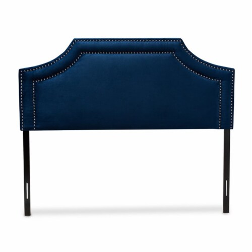 Bowery Hill Modern Velvet and Wood Queen Headboard in Navy Blue Perspective: top