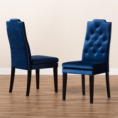 Bowery Hill 20 H Button Tufted Wood Dining Chairs in Navy Blue (Set of 2) Perspective: top