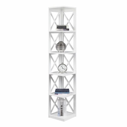 Home Square 5 Shelf Wood Corner Bookcase Set in White (Ste of 2) Perspective: top