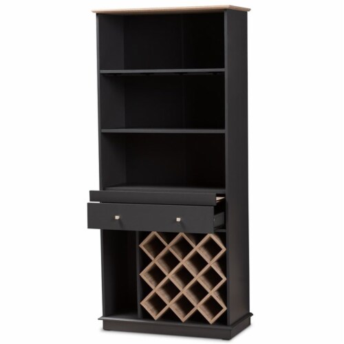 Bowery Hill Mid-Century Wood Wine Cabinet in Dark Grey and Oak Perspective: top