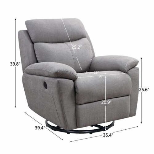 Home Square 2 Piece Glider and Swivel Power Recliner Set in Light Gray Perspective: top