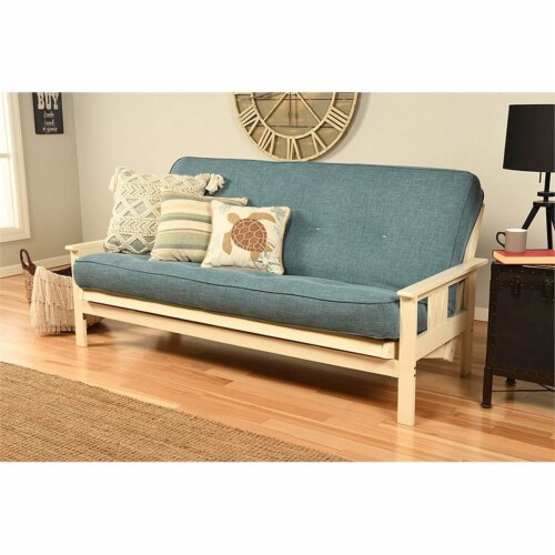 Pemberly Row Traditional Full-size Linen Fabric Futon Mattress in Aqua Blue Perspective: top
