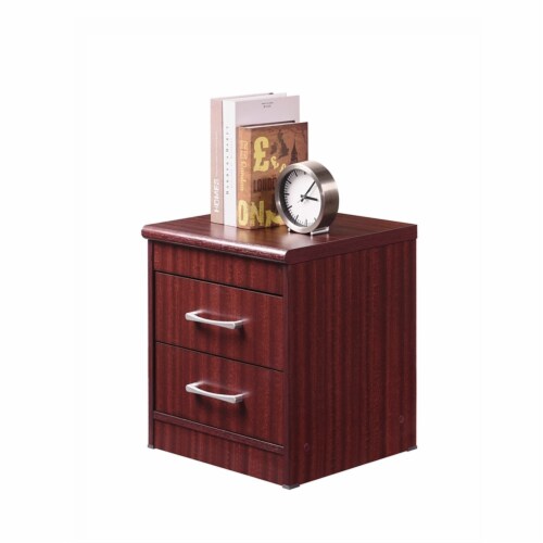 Home Square Contemporary 2 Drawer Wooden Nightstand Set in Mahogany (Set of 2) Perspective: top