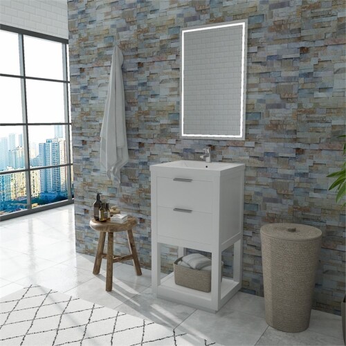 Maklaine 20  Single Sink Vanity in White Perspective: top