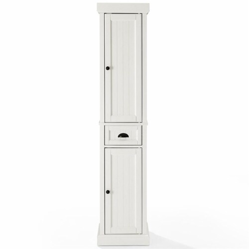 Pemberly Row 2 Drawer Linen Cabinet in Distressed White Perspective: top