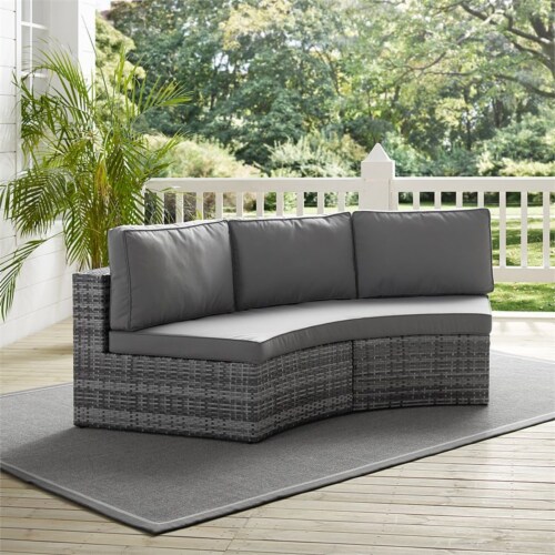 Afuera Living Outdoor Wicker Curved Patio Sectional Sofa in Gray