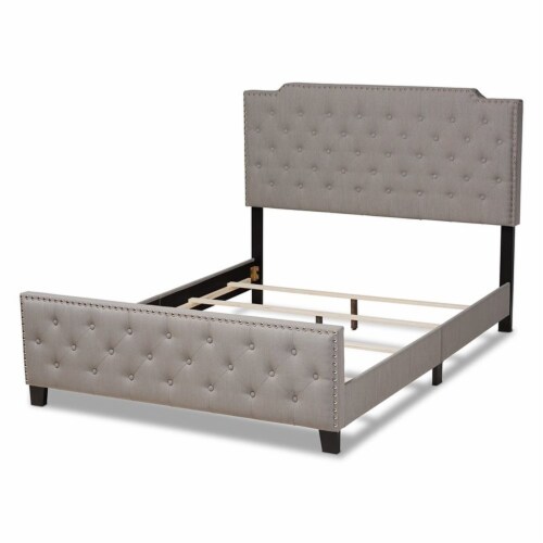 Bowery Hill King Size Grey Upholstered Button Tufted Panel Bed Perspective: top