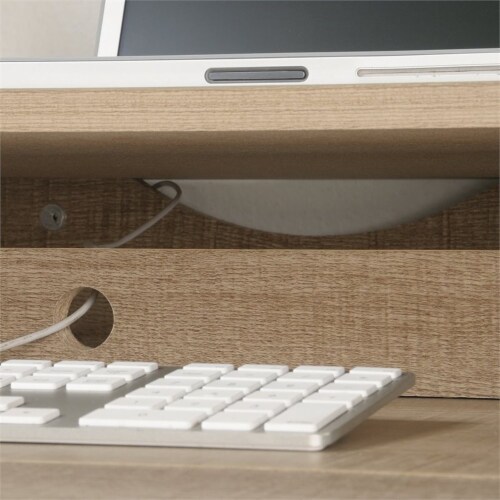 Pemberly Row Engineered Wood Computer Desk in Summer Oak Perspective: top