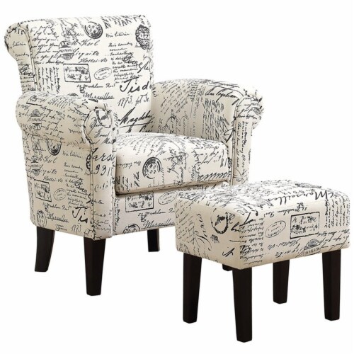 Home Square 2 Piece Script Fabric Accent Chair Set in Off White and Black 1 King Soopers