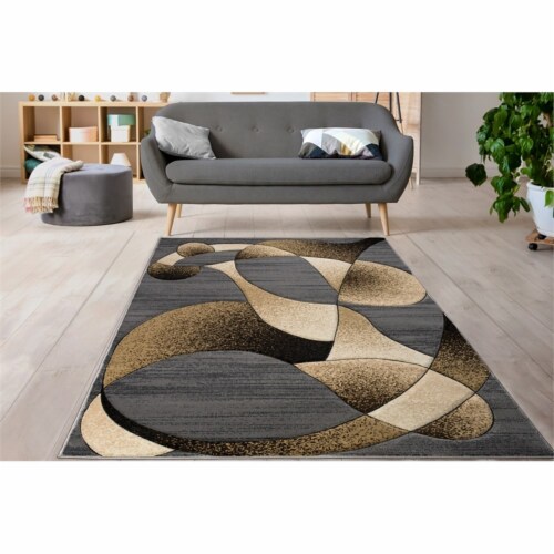 MDA Home Rhodes Gray/Brown Contemporary Polypropylene Area Rug - 3'5  x 5'5 Perspective: top