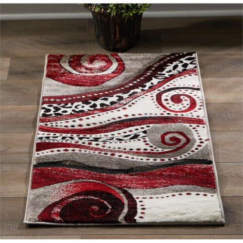 MDA Home Rhodes Cream/Red Contemporary Polypropylene Area Rug - 2'1  x 3'3 Perspective: top