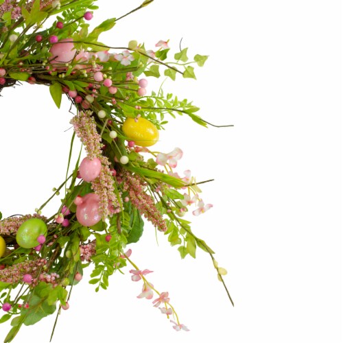 Northlight Easter Egg with Berry Floral Springtime Wreath, Pink and Green 20 Perspective: top
