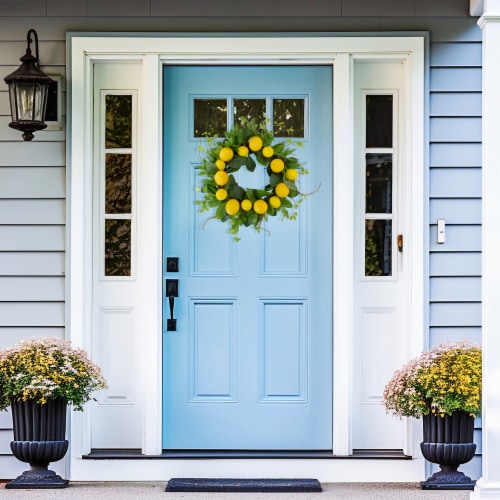 Northlight Lemons and Assorted Foliage Spring Wreath, Yellow and Green 20 Perspective: top