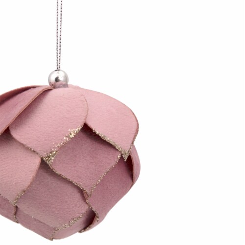 Northlight 5  Pink Flower Glitter Petal Shatterproof Ball Christmas Ornament Perspective: top