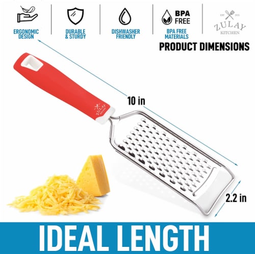 Zulay Kitchen Professional Stainless Steel Flat Handheld Cheese Grater - Red Perspective: top