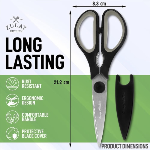 Zulay Kitchen Stainless Steel Kitchen Shears With Protective Cover - Black Perspective: top
