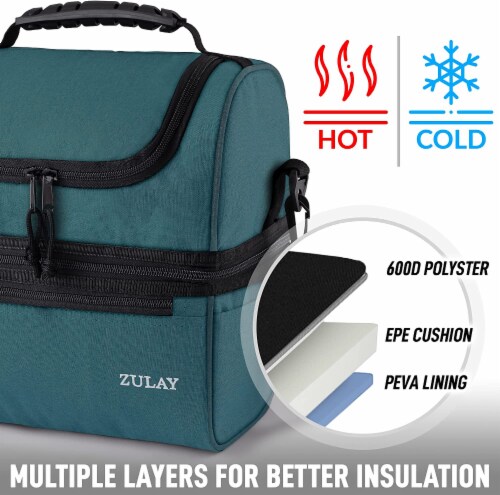 Zulay Kitchen Insulated 2 Compartment Lunch Box Bag With Strap