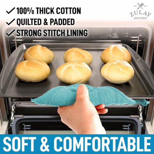 Zulay Kitchen Pot Holder - Quilted Terry Cloth Potholders 7x7 Inch (Aqua Sky) Perspective: top