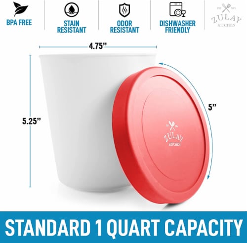 Zulay Kitchen Ice Cream Containers 2 Pack, 1 Quart- Red Perspective: top