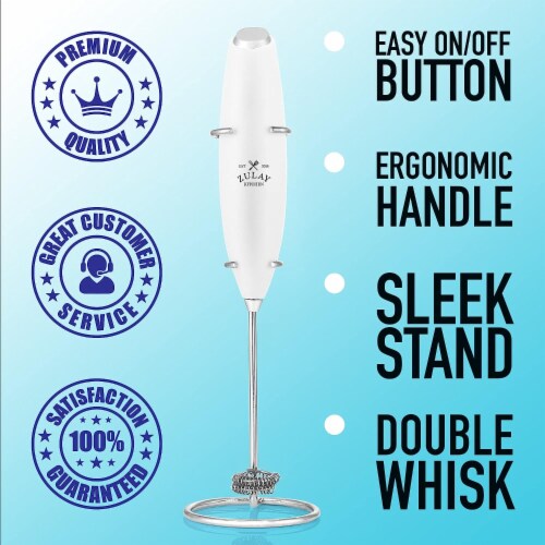 Zulay Double Whisk Milk Frother Handheld - Blizzard White Perspective: top