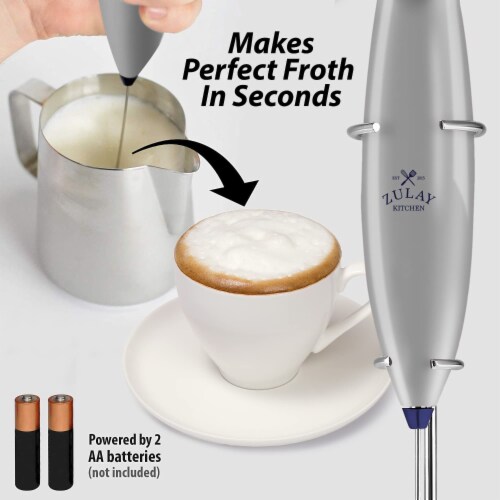 Zulay Kitchen Classic Milk Frother With Stand - Pop Silver/Dark Blue Perspective: top