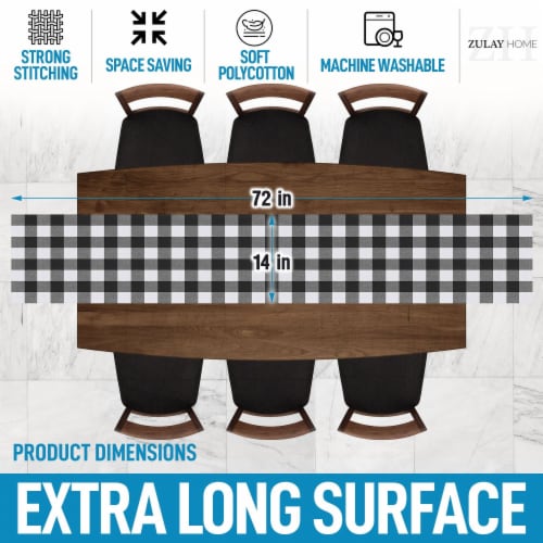 Table Runner Thick Poly Cotton Buffalo Plaid Table Runners (14 x72 ) - Black and White Perspective: top