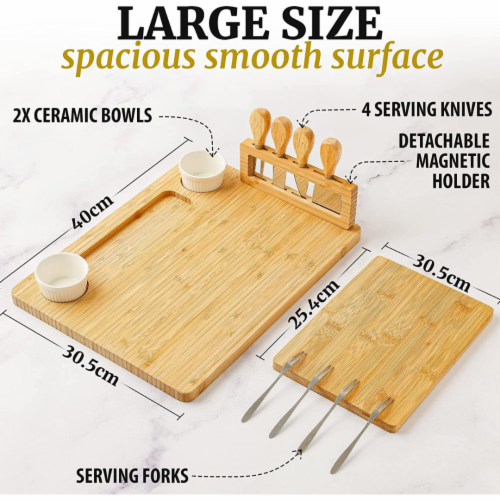 Zulay Kitchen Premium Bamboo Cheese Board Set Perspective: top