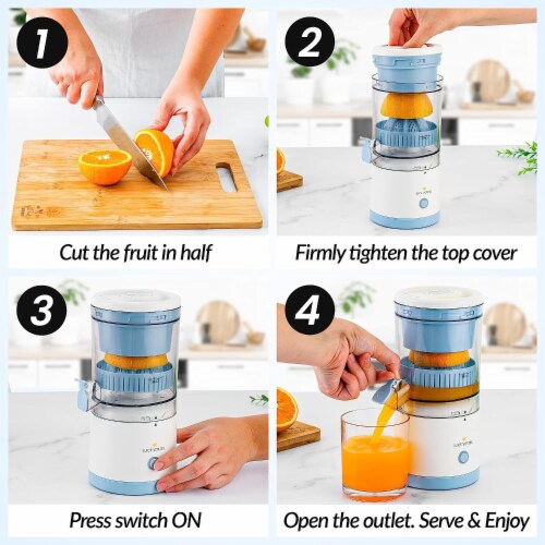 Zulay Kitchen Juice Vortex Lemon & Orange Juicer - Blue & White Perspective: top