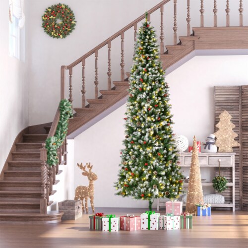 9 foot pre lit shop flocked christmas tree