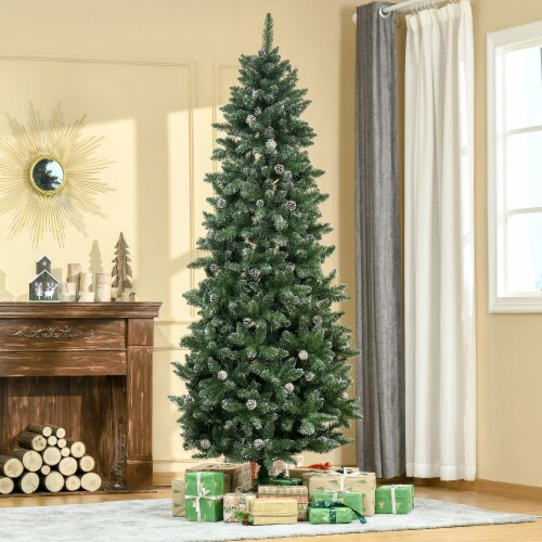 7.5' Fake Unlit Holiday Christmas Tree w/ Snow-Dipped Branches & Metal Stand Perspective: top