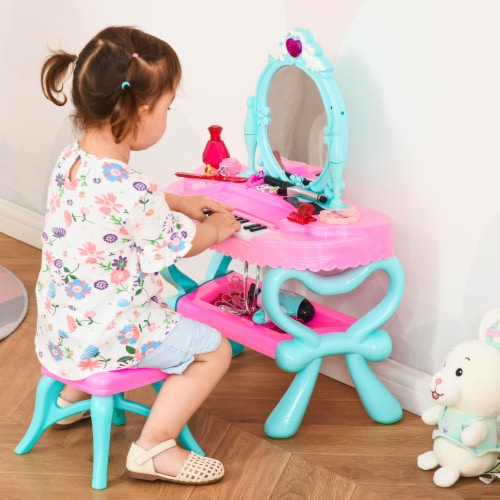 2 In 1 Musical Piano Kids Dressing Table Set w Light Magic