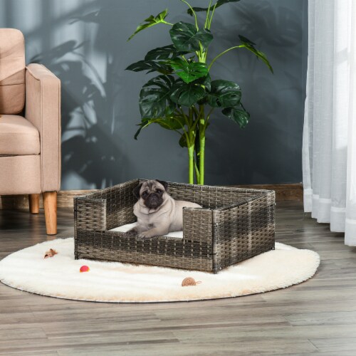 Rattan Pet Bed Raised Wicker Dog House Small animal Sofa with Washable Cushion 1 Unit Harris Teeter