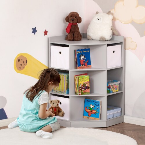 Space-Efficient Kids Storage Organizer for Small Bedrooms, Corner Shelf,  Grey, 1 Unit - Foods Co.