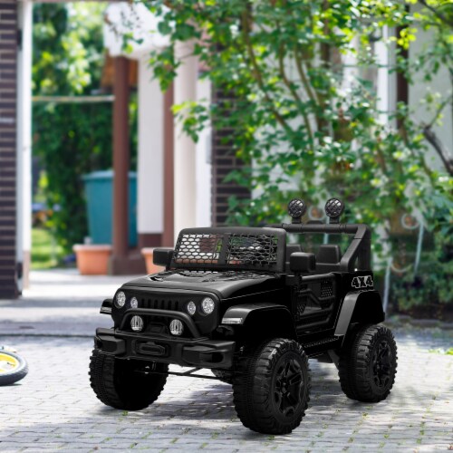 12V Battery Powered Kids Ride On Car Off Road Truck Toy w/ Parent Remote, Black Perspective: top
