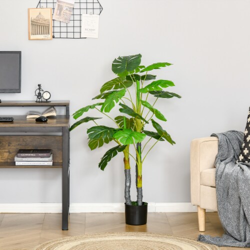 4' Artificial Monstera Deliciosa Potted Decorative Plant w/ 20 Realistic Leaves Perspective: top