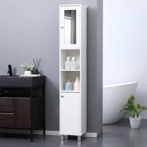 HOMCOM Tall Narrow Bathroom Storage Cabinet with Doors and Shelf  Adjustability, Freestanding Bathroom Linen Cabinet, Bathroom Floor Cabinet,  Black