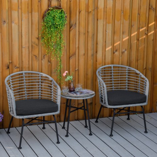 3 piece rattan hotsell bistro set grey