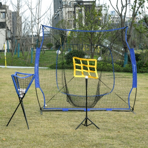 Outdoor Batting Practice Set w/ 120 Ball Collector & Beginner Tee Stand, Blue Perspective: top
