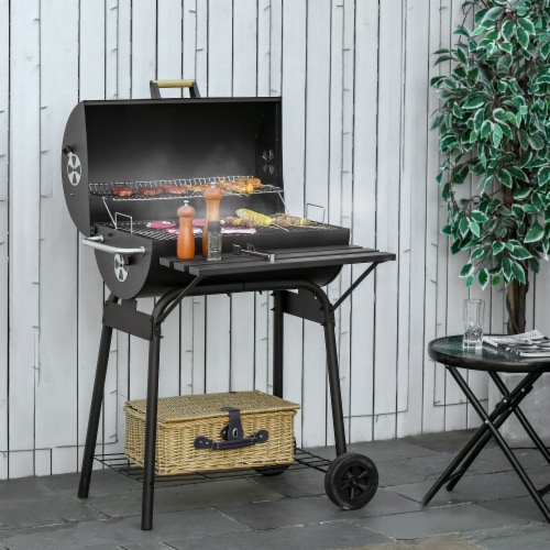 30 Portable Charcoal BBQ Grill w/ Adjustable Charcoal Rack Storage Shelf Wheel Perspective: top